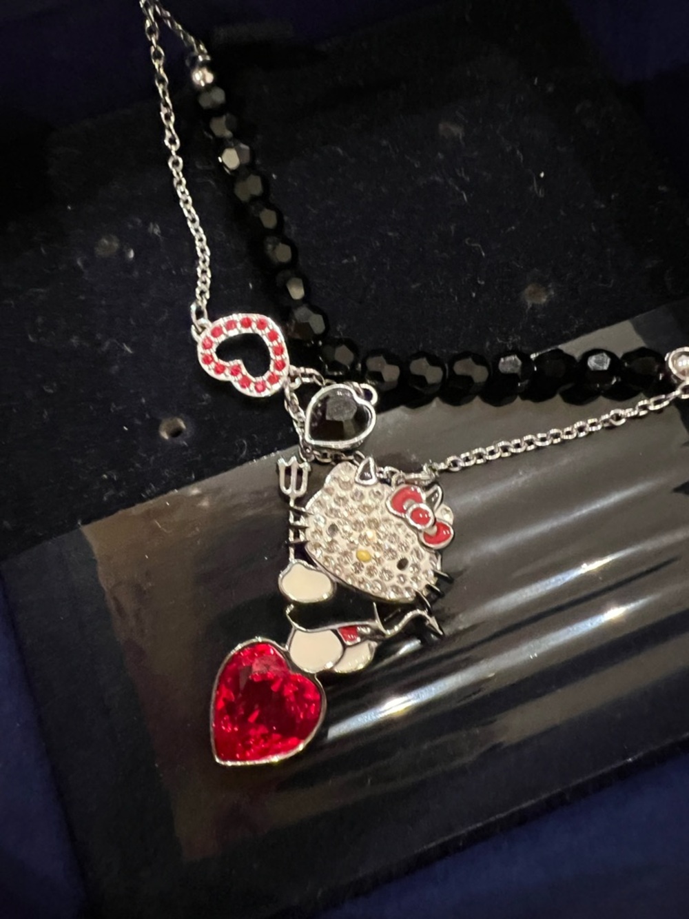 Swarovski Hello Kitty Crystal Devil Necklace - Red Heart Devil Charm RARE